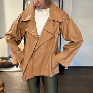 Tan Boohoo Faux leather jacket